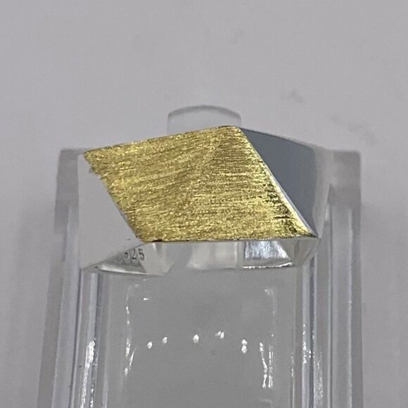 Ring,  NWOT, real 925 sterling silver, real22 karat gold, geometric, adjustable - Picture 2 of 12